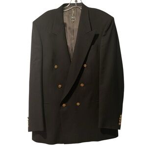 Christian Dior Vintage Men’s Black Wool Double Breasted Sport Coat Jacket, 42 L